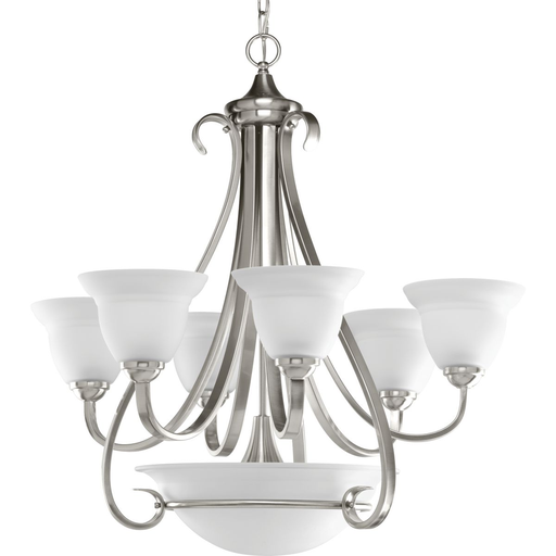 Product image for Progress P4417-09 Torino Collection Six-Light Brushed Nickel Etched Glass Transitional Chandelier Light