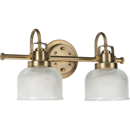 Product image for Progress P2991-163 Archie Collection Two-Light Vintage Brass Clear Double Prismatic Glass Coastal Bath Vanity Light