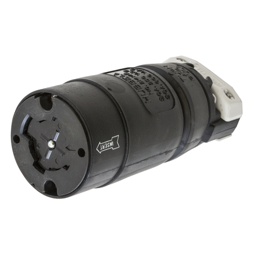 HBL21414B - Locking Devices, Hubbellock, Industrial, Female Connector Body, 30A 600V AC, 20A 250V DC, 3-Pole 4-Wire Grounding, Non-NEMA, Screw Terminal, Black and White.