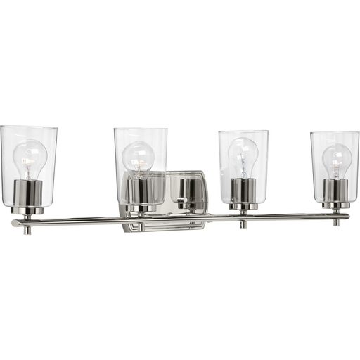 Product image for Progress P300157-104 Adley Collection Four-Light Polished Nickel Clear Glass New Traditional Bath Vanity Light