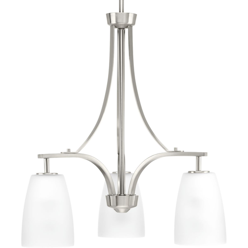 Product image for Progress P400042-009 Leap Collection Three-Light Brushed Nickel Etched Glass Modern Chandelier Light