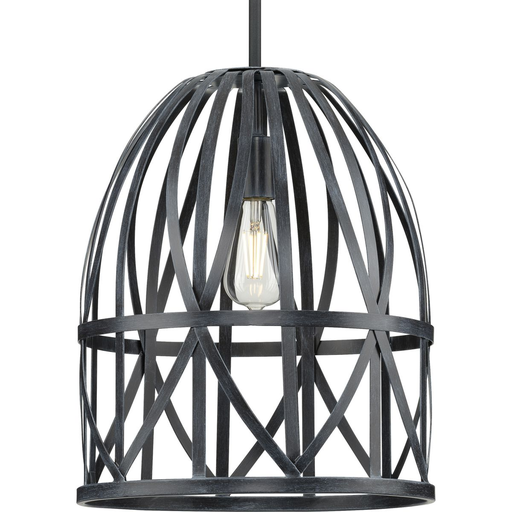 Product image for Progress P500343-187 Chastain Collection One-Light Textured Black Cerused Black Oak Basket Farmhouse Pendant Light