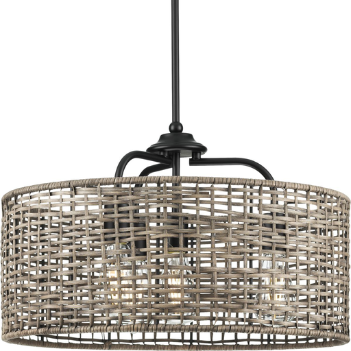 Product image for Progress P500308-031 Lavelle Collection Four-Light Matte Black and Mocha finish Rattan Hanging Pendant Light