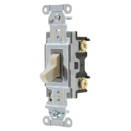 Mayer-DDS-Switches and Lighting Controls, Toggle Switch, Commercial Grade, Single Pole, 20A 120/277V AC, Back and Side Wired, Ivory-1