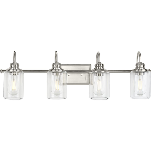 Product image for Progress P300323-009 Aiken Collection Four-Light Brushed Nickel Clear Glass Farmhouse Style Bath Vanity Wall Light