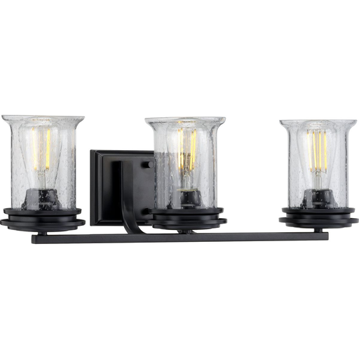Product image for Progress P300274-031 Winslett Collection Three-Light Matte Black Clear Seeded Glass Coastal Bath Vanity Light