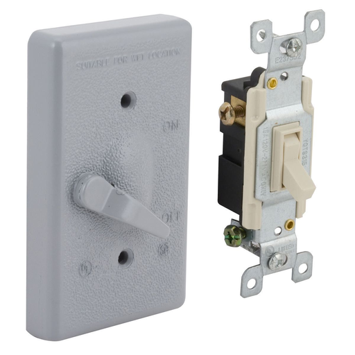 5141-0 - 1-Gang Weatherproof Cover, Vertical, Toggle 3-Way 6A/3A, Gray