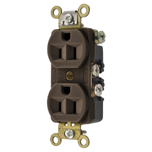 Mayer-DDS-Straight Blade Devices, Receptacles, Duplex, Commercial/Industrial Grade, 2-Pole 3-Wire Grounding, 15A 125V, 5-15R, Brown, Single Pack-1