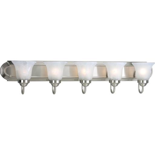 Product image for Progress P3055-09 Five-Light Brushed Nickel Alabaster Glass Traditional Bath Vanity Light