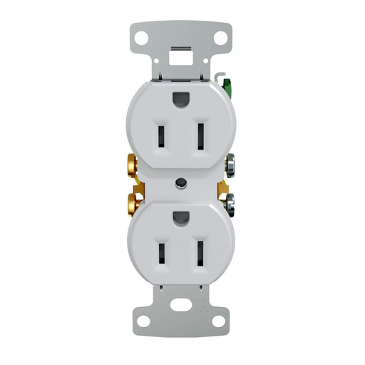 Mayer-DDS-TradeSelect, Straight Blade Devices, Residential Grade, Receptacles, Tamper Resistant Duplex, 15A 125V, 2- Pole 3-Wire Grounding, 5-15R, Self Grounding, White-1