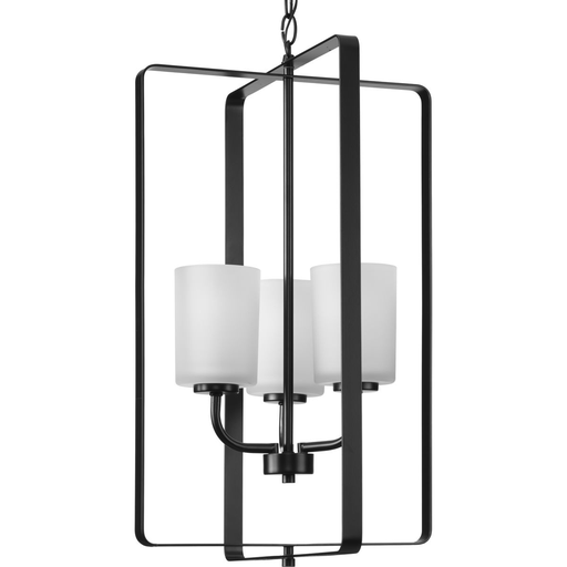Product image for Progress P500342-31M League Collection Three-Light Matte Black and Etched Glass Modern Farmhouse Foyer Chandelier Light