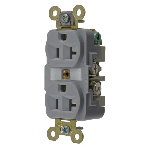 Mayer-DDS-Straight Blade Devices, Receptacles, Duplex, Industrial Grade, 2-Pole 3-Wire Grounding, 20A 125V, 5-20R, Gray, Single Pack-1