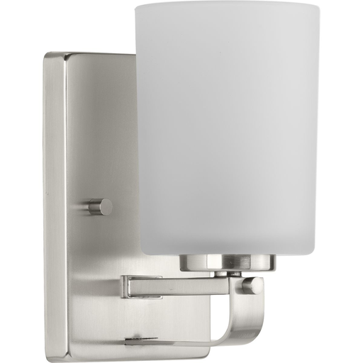 Product image for Progress P300341-009 League Collection One-Light Brushed Nickel and Etched Glass Modern Farmhouse Bath Vanity Light