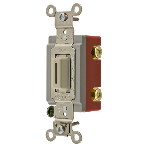 Switches and Lighting Controls,Extra Heavy Duty Industrial Grade, Locking Toggle Switches, General Purpose AC, Single Pole, 20A 120/277V AC, Back and Side Wired, Ivory Key Guide