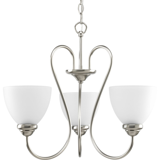 Product image for Progress P4664-09 Heart Collection Three-Light Brushed Nickel Etched Glass Farmhouse Chandelier Light