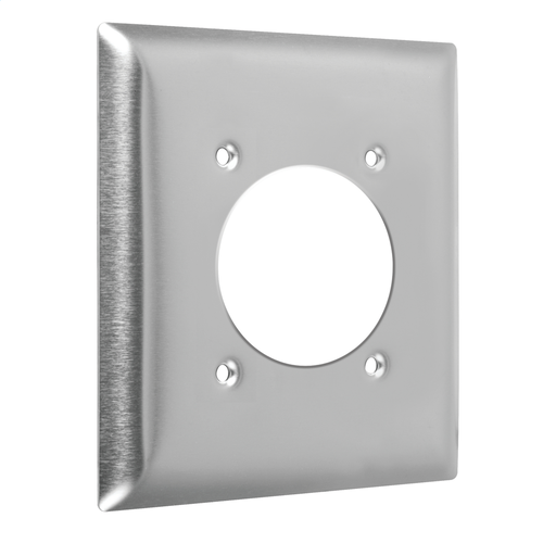 Product image for Taymac WSS2-2 2-Gang Metal Wallplate, Standard, Single Receptacle 2.15 in. dia., Stainless Steel