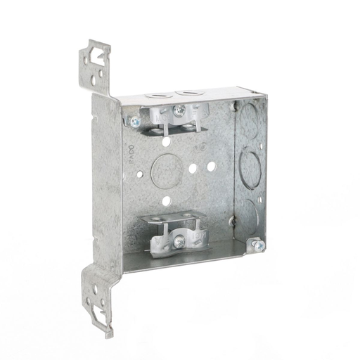 Picture of 218 - 4 in. Square Box, Welded, 1-1/2 in. Deep with AC/MC/Flex Clamps, Three 1/2 in. KO's and One TKO, UBS, FS Bracket, Flush