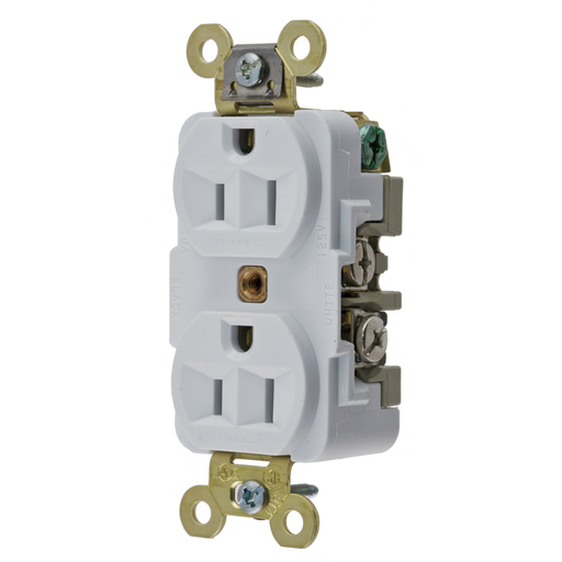 Straight Blade Devices, Receptacles, Duplex, Industrial Grade, 2-Pole 3-Wire Grounding, 15A 125V, 5-15R, White, Single Pack