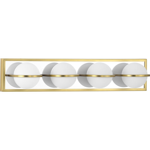 Product image for Progress P300313-012-30 Pearl LED Collection Four-Light Satin Brass and Opal Glass Modern Style Bath Vanity Wall Light