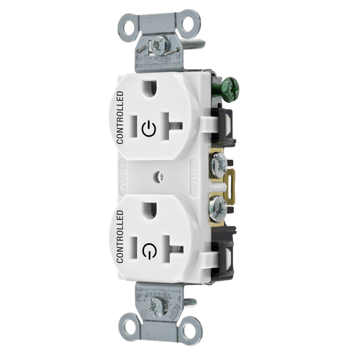 Mayer-DDS-Straight Blade Devices, Receptacles, Duplex, Load Controlled, 20A 125V, 2-Pole 3-Wire Grounding, 5-20R, Back and Side Wired, White-1