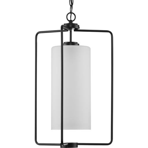Product image for Progress P500333-031 Merry Collection One-Light Matte Black and Etched Glass Transitional Style Foyer Pendant Light