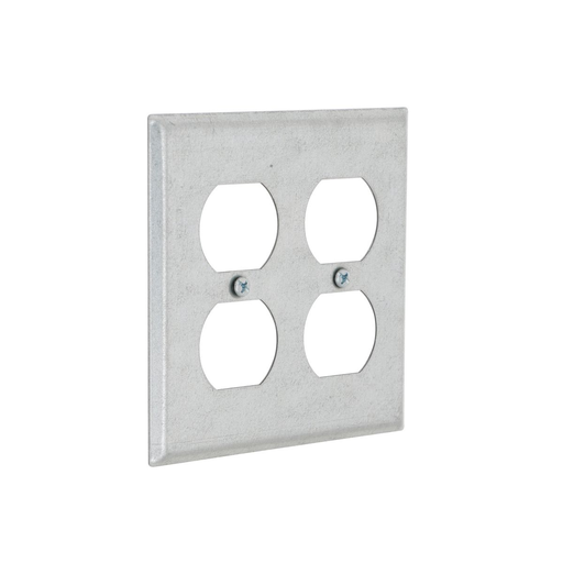 Raco 873 4" Square Cover, Two Device Wallplate, 2-Duplex Receptacles Product image for Raco 873 4" Square Cover, Two Device Wallplate, 2-Duplex Receptacles
