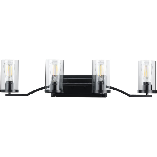 Product image for Progress P300259-031 Lassiter Collection Four-Light Matte Black Clear Glass Modern Bath Vanity Light