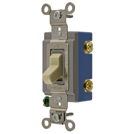 Mayer-DDS-Switches and Lighting Controls, Extra Heavy Duty Industrial Grade, Toggle Switches, General Purpose AC, Single Pole, 15A 120/277V AC, Back and Side Wired, Ivory Toggle-1