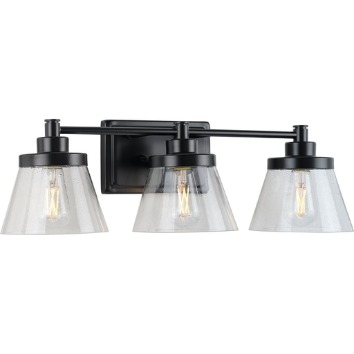 Product image for Progress P300350-31M Hinton Collection Three-Light Matte Black Clear Seeded Glass Farmhouse Bath Vanity Light