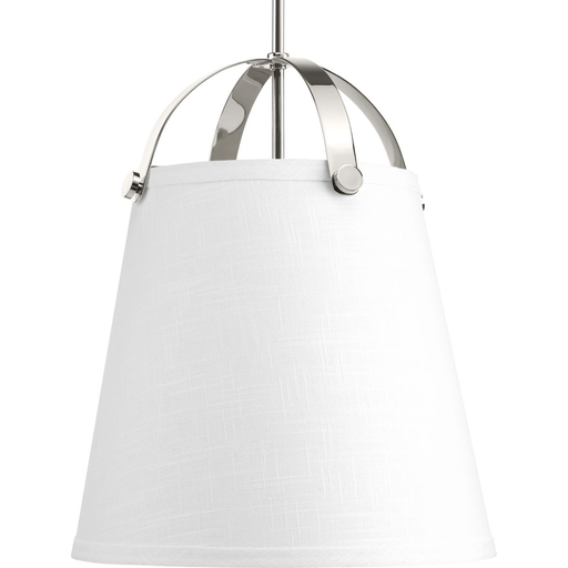 Product image for Progress P500046-104 Galley Collection Two-Light Polished Nickel Linen Shade Coastal Pendant Light