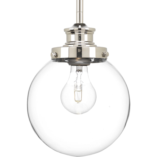 Product image for Progress P5067-104 Penn Collection One-Light Polished Nickel Clear Glass Farmhouse Mini-Pendant Light