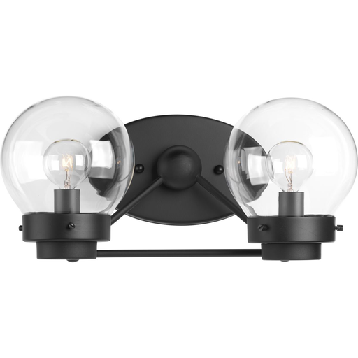 Product image for Progress P300113-031 Spatial Collection Two-Light Matte Black Clear Glass Global Bath Vanity Light