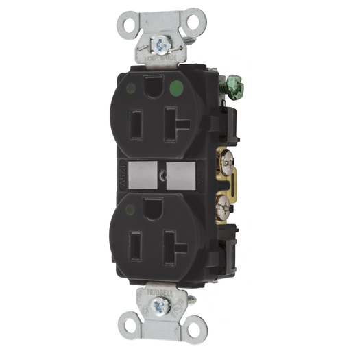 Product image for Hubbell 8300BKL Straight Blade Device, Duplex Receptacle, Hubbell-Pro, Hospital Grade, LED Indicator, 20A 125V, 2-Pole 3-Wire Grounding, 5-20R, Black