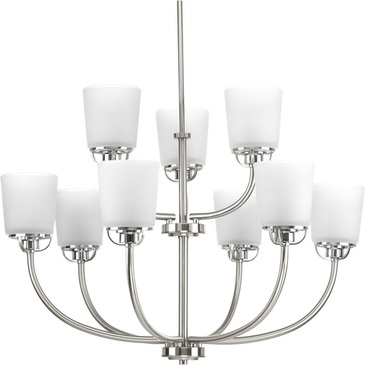 Product image for Progress P400010-009 West Village Collection Nine-Light Brushed Nickel Etched Double Prismatic Glass Farmhouse Chandelier Light