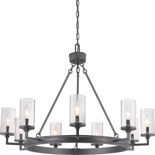 Product image for Progress P400165-143 Gresham Collection Nine-Light Graphite Clear Seeded Glass Farmhouse Chandelier Light