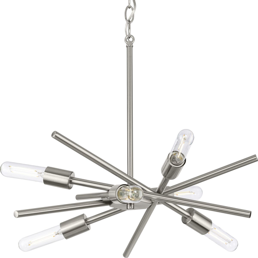 Product image for Progress P400108-009 Astra Collection Six-Light Brushed Nickel Mid-Century Modern Chandelier Light