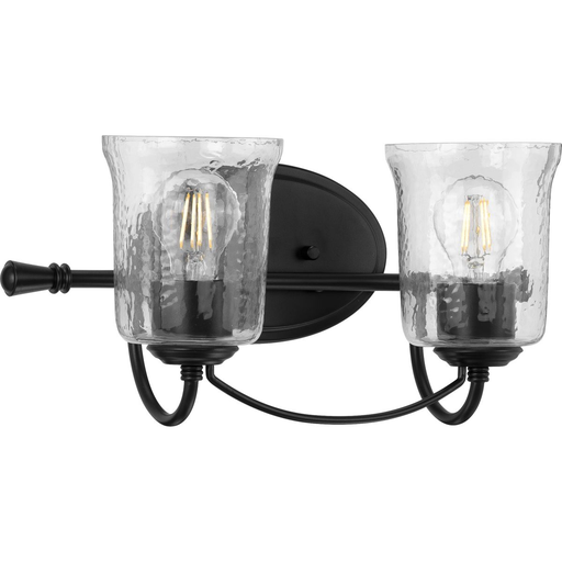 Product image for Progress P300254-031 Bowman Collection Two-Light Matte Black Clear Chiseled Glass Coastal Bath Vanity Light