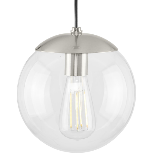 Product image for Progress P500309-009 Atwell Collection 8-inch Brushed Nickel and Clear Glass Globe Small Hanging Pendant Light