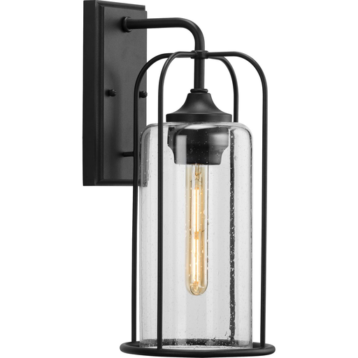 Product image for Progress P560256-031 Watch Hill Collection One-Light Textured Black and Clear Seeded Glass Farmhouse Style Medium Outdoor Wall Lantern