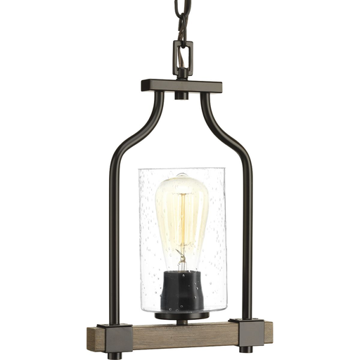 Product image for Progress P500056-020 Barnes Mill Collection One-Light Antique Bronze Clear Seeded Glass Farmhouse Mini-Pendant Light