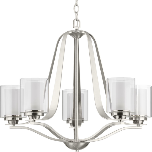 Product image for Progress P400095-009 Kene Collection Five-Light Brushed Nickel Clear Glass Craftsman Chandelier Light