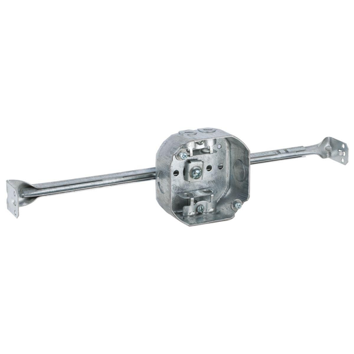 Product image for Raco 325 4" Octagon Box, Drawn, 1-1/2" Deep, Two 1/2" KO's, AC/MC/Flex Clamps & Bar Hanger