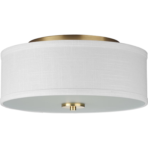 Product image for Progress P350130-012 Inspire Collection Two-Light Satin Brass Summer Linen Shade New Traditional Flush Mount Light