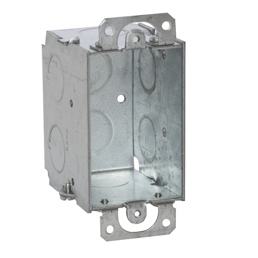 Mayer-DDS-3 in. x 2 in. Switch Box, Gangable, 2-1/2 in. Deep, Eight 1/2 in. KO's, Plaster Ears-1