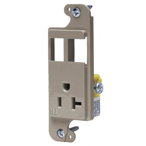 Product image for Hubbell RJ62ALTR JLOAD® Multimedia Floor Box Outlet w/ (2) Open Ports, (1) 20A 125V Receptacle - Almond