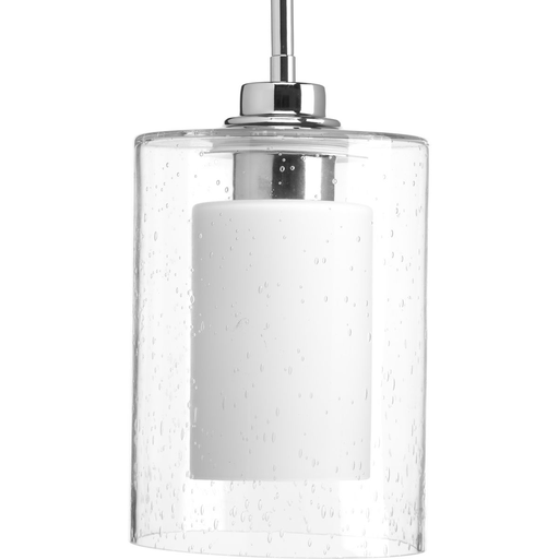 Product image for Progress P500018-015 Double Glass One-Light Polished Chrome Etched White Inside/Seeded Glass Outside Glass Farmhouse Pendant Light