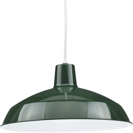 Product image for Progress P5094-45 Metal Shade Collection One-Light Dark Green Spun Metal Shade Farmhouse Pendant Light