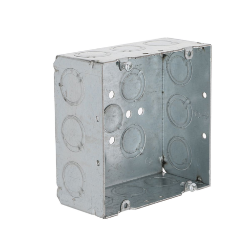 Product image for Raco 8257 4-11/16" Square Box, Welded, 2-1/8" Deep with One 1/2" KO & Fifteen TKO's, Raised