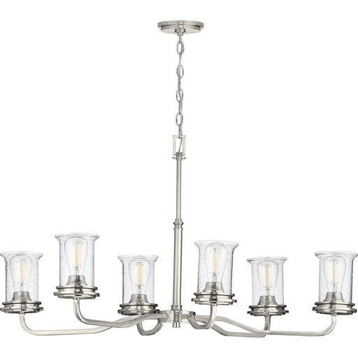 Product image for Progress P400207-009 Winslett Collection Six-Light Brushed Nickel Clear Seeded Glass Coastal Chandelier Light