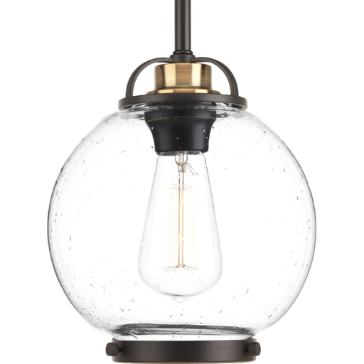 Product image for Progress P5309-20 Chronicle Collection One-Light Antique Bronze Clear Seeded White Opal Glass Coastal Mini-Pendant Light